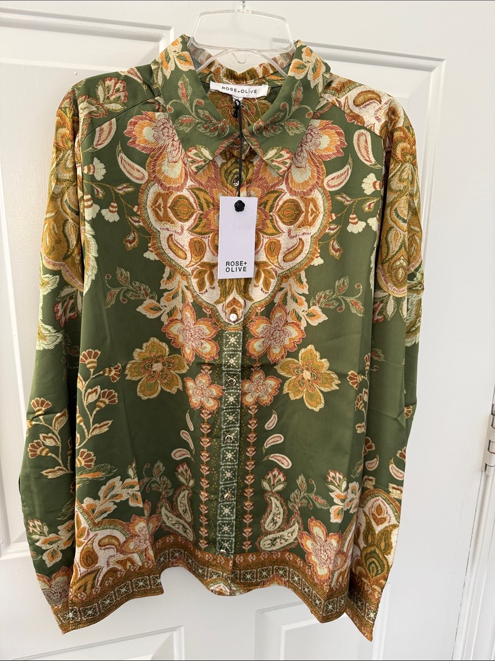 Rose & Olive Green Floral & Paisley Button-Down Shirt